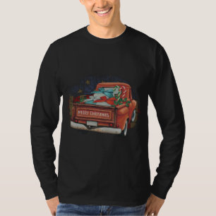 Vintage Old Red Truck Flag Merry Christmas - Patri T-Shirt