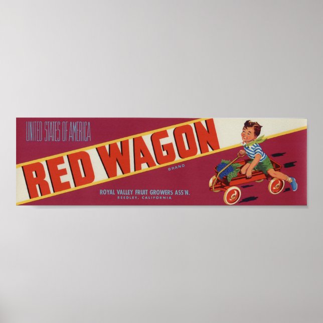 Vintage Old Red Wagon Fruit Crate Labels Poster (Front)