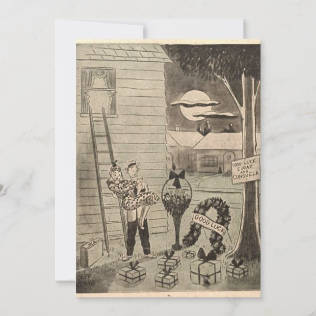 Vintage Old Romantic Couple Retro 50s Wedding Invitation (Back)