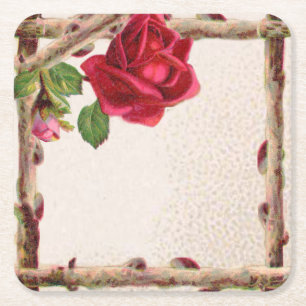 Vintage old rose rustic Victorian Antique Classic Square Paper Coaster