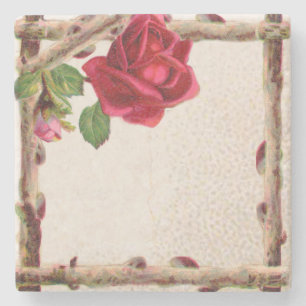 Vintage old rose rustic Victorian Antique Classic Stone Coaster