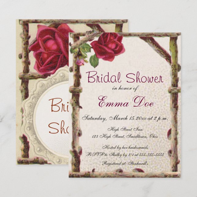 Vintage old rose rustic Victorian Antique Invitation (Front/Back)