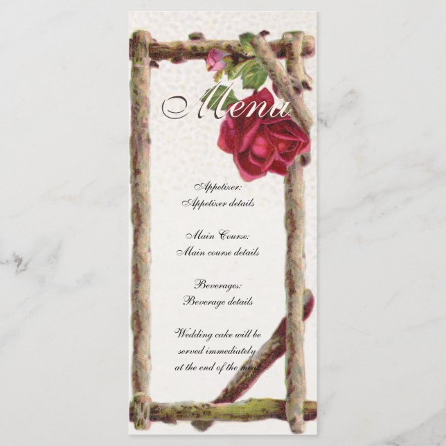 Vintage old rose rustic Victorian Antique Menu (Front)