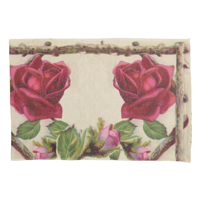 Vintage old rose rustic Victorian Antique Pillowcase (Front)
