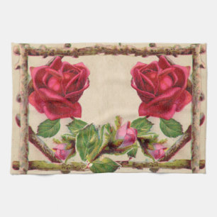 Vintage old rose rustic Victorian Antique Tea Towel