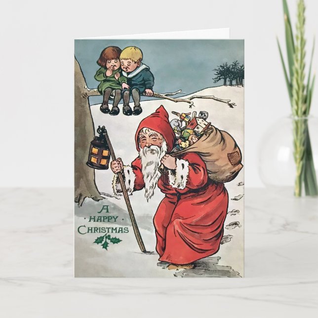 Vintage Old Santa Holiday Card (Front)