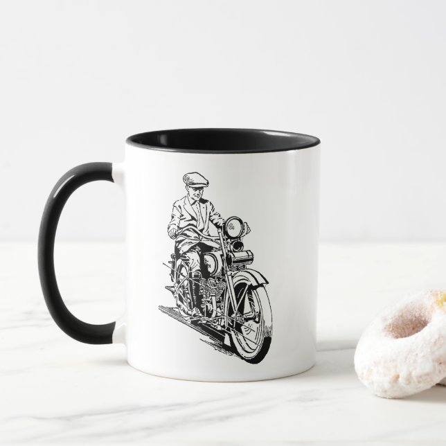 Vintage Old School Motorcycle Rider Coffee Mug (With Donut)