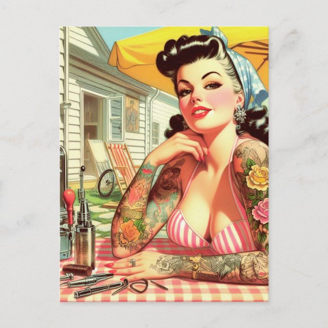 Vintage Old School Pin-up Postcard (Front)
