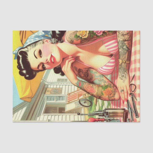 Vintage Old School Pin-up Tissue Paper (Front)