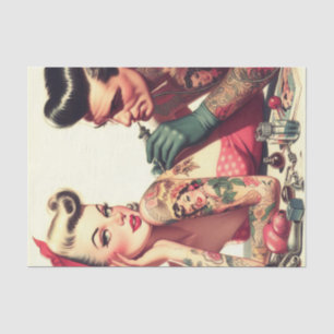 Vintage Old School Tattoo Couple Illustration Tissue Paper