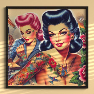 Vintage Old School Tattoo Girls Poster