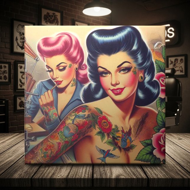 Vintage Old School Tattoo Girls Tile (Creator Uploaded)