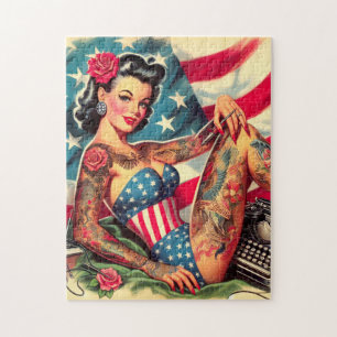 Vintage Old School Tattoo Pin Up Jigsaw Puzzle
