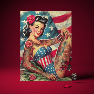 Vintage Old School Tattoo Pin Up Jigsaw Puzzle