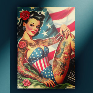 Vintage Old School Tattoo Pin Up Postcard