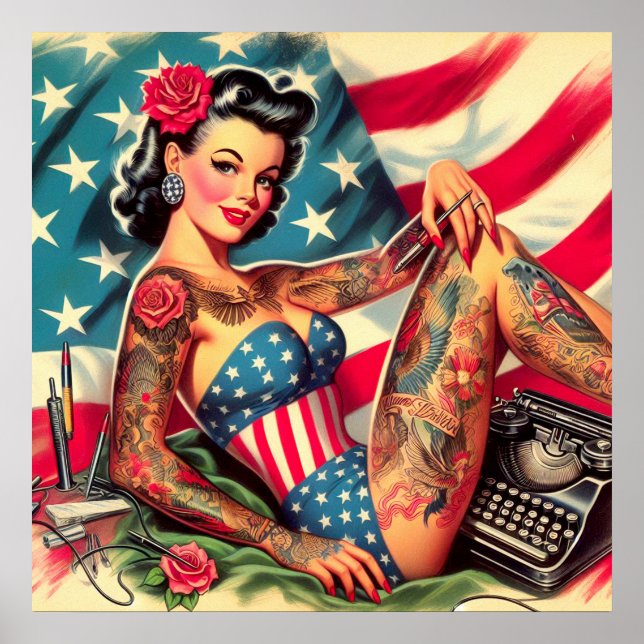 Vintage Old School Tattoo Pin Up Poster (Front)