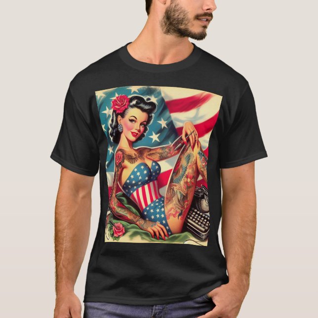 Vintage Old School Tattoo Pin Up T-Shirt (Front)