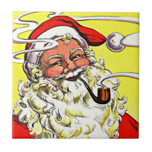 Vintage Old style Smoking Pipe Santa yellow Tiles