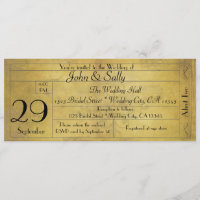 Vintage Old Style Wedding Ticket Invitation