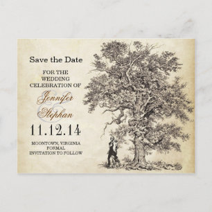 vintage old tree save the date postcards