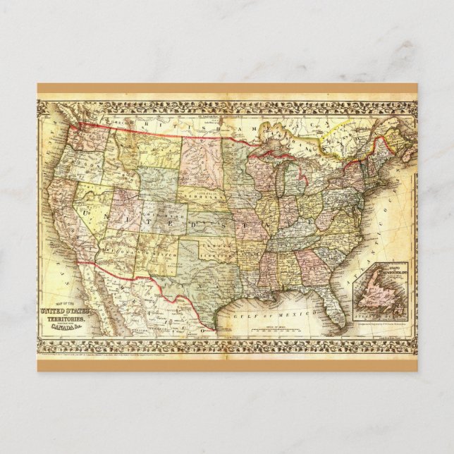 Vintage Old United States USA General Map Postcard (Front)