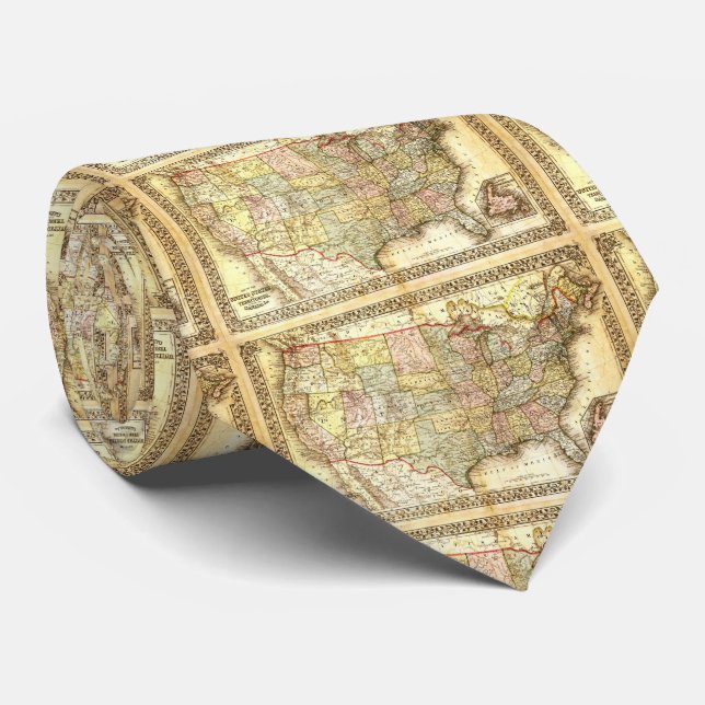 Vintage Old United States USA General Map Tie (Rolled)