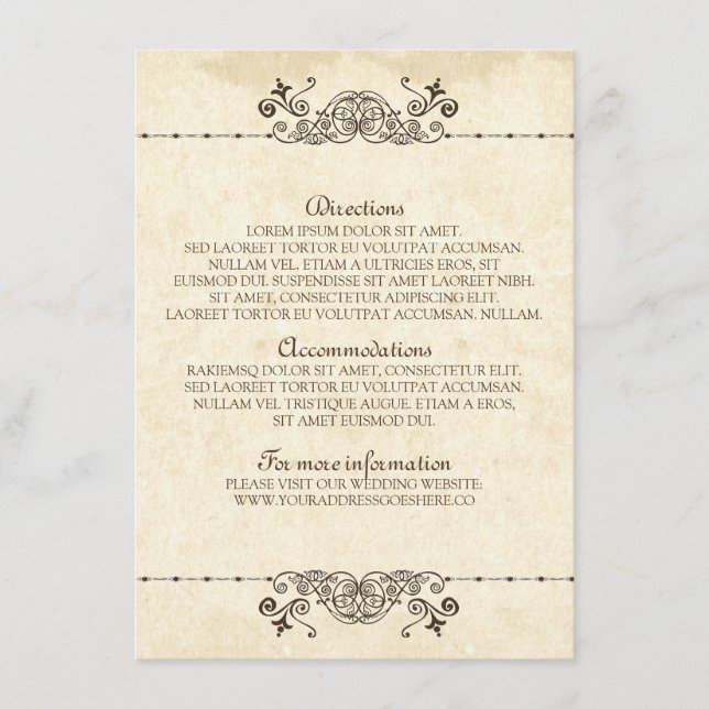 Vintage Old Wedding Details Insert (Front)