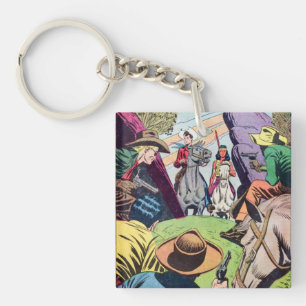 Vintage Old West Comic Book Scene Key Ring