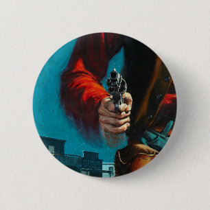 Vintage Old West Gunslinger Cowboy 6 Cm Round Badge
