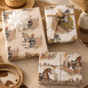 Vintage Old West Rocking Horse Baby Shower Wrapping Paper Sheet