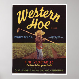 Vintage Old Western Hoe Vegetables Crate Labels Poster