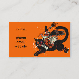 Vintage Old Witch Riding a Black Cat Business Card