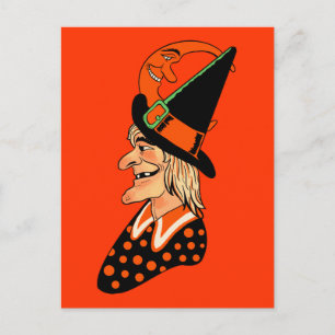 Vintage Old Witch with a Moon Postcard