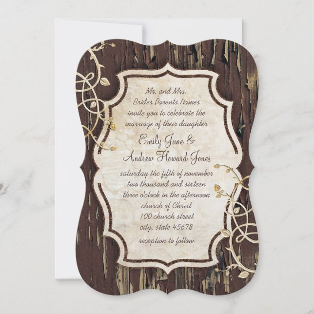 Vintage Old Wood Vine Swirl Wedding Invite (Front)