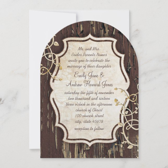 Vintage Old Wood Vine Swirl Wedding Invite (Front)