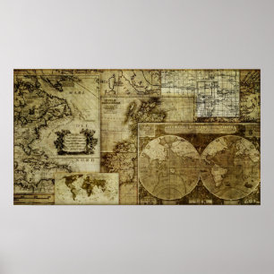 Vintage old world Antique Maps Poster