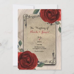 Vintage Old World Charm Red Roses Elegant Wedding  Invitation