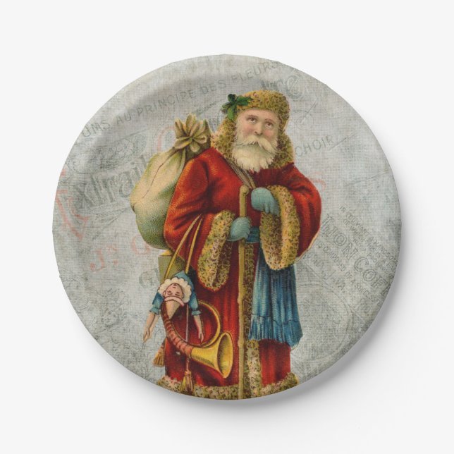 Vintage Old World Christmas Santa Paper Plate (Front)