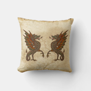 Vintage Old World Dragon on Parchment effect Cushion