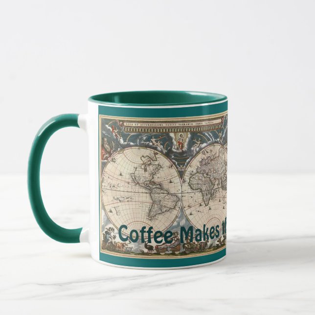 Vintage Old World Map Fun Drinking Mug (Left)