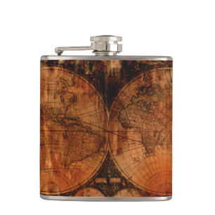 Vintage Old World Map History-buff Hip Flask