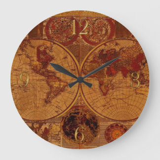 Vintage Old World Map History-buff Large Clock