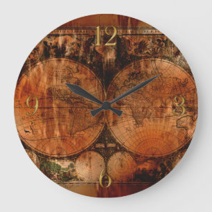 Vintage Old World Map History-buff Large Clock