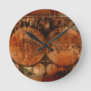Vintage Old World Map History-buff Round Clock