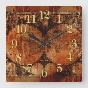 Vintage Old World Map History-buff Square Wall Clock