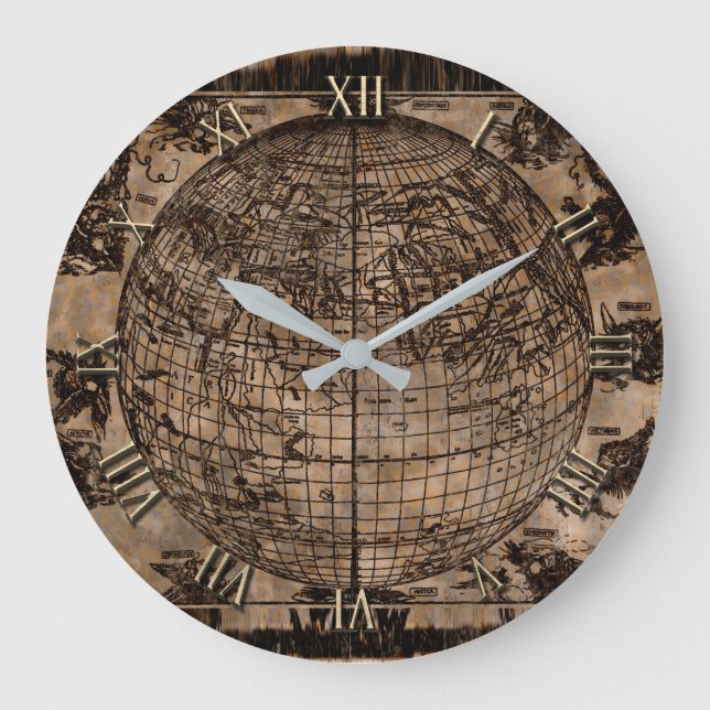Vintage Old World Map Large Clock (Front)