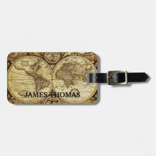 Vintage Old World Map Monogram Luggage Tag