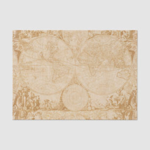 Vintage Old World Map Tan Decoupage Tissue Paper