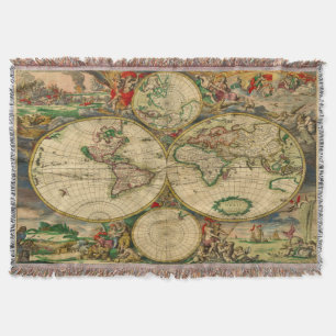 Vintage Old World Map Throw Blanket