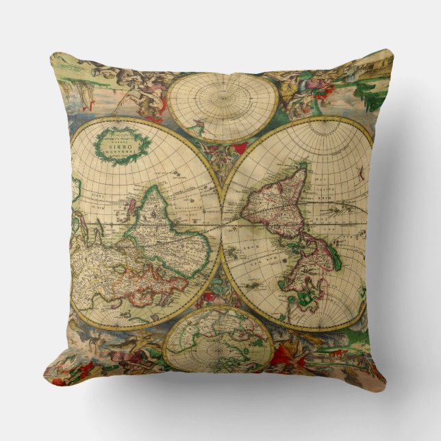 Vintage old world Maps Antique maps Cushion (Front)